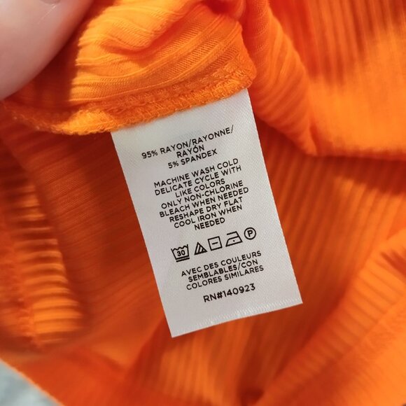 LOFT Women Ribbed One Shoulder Top XS Orange Ruffle Stretch Summer Resort Staple - Picture 7 of 8